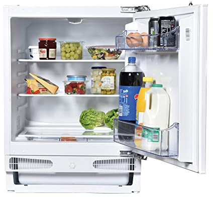 Statesman BU60LF4E Integrated Under Counter Larder Fridge 133 Litre, Recessed Salad Crisper, 2 Adjustable Shelves, Reversible Door, Adjustable Feet, 60 cm Wide, White