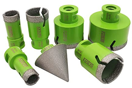 FACHLICH Diamond Drill Core Bits Set 20/25/35/40/50/68mm Tile Hole Saw Kit with 50mm Diamond Beveling Chamfer Bit for Tile Porcelain Granite Marble