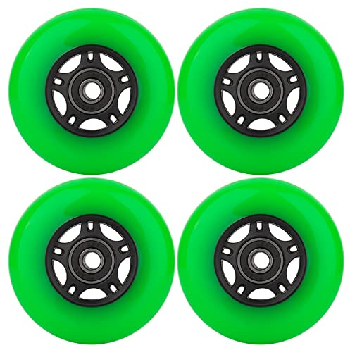 WHEELCOME Inline Skate Wheels with Bearings ABEC-9 and Floating Spacers for Blades Roller Hockey Skates, 85A Indoor & Outdoor, 64mm/70mm/72mm/76mm/80mm Dia, 4-Pack (Green, 64mm), 64mm/Green