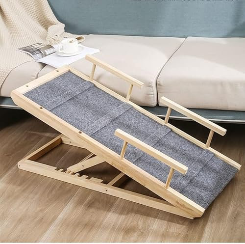 vijian Hunderampe für Bett, Haustierrampe aus Holz mit rutschfestem Teppich und Sicherheitsgeländer, verstellbare Haustierrampe für den Innenbereich, Autorampe für Hunde