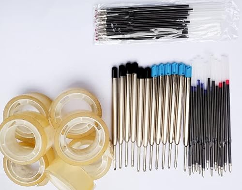haus & garten 12x Großraum Kugelschreibermine blau / schwarz + 22 Kugelschreiberminen Kuliminen rot /blau / schwarz + 6 Rollen transparentes Klebeband Klebefilm 19mmx10m
