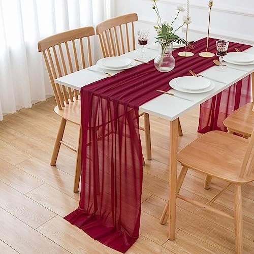 AOKSUNOVA Bordeaux röd chiffong bordslöpare 70 x 400 cm dekostoff för bröllopsbordsdekoration, tvättbar