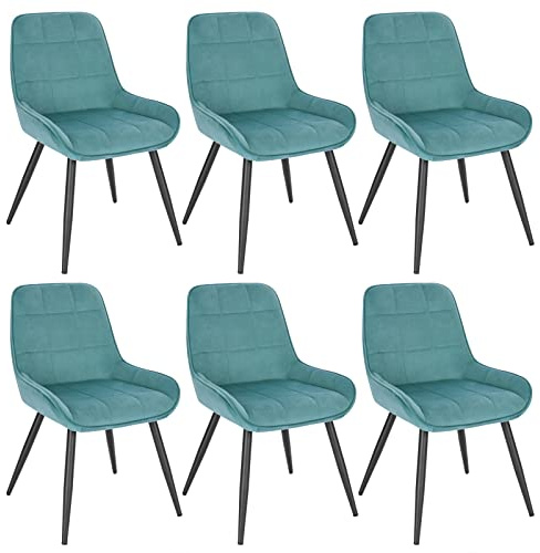 WOLTU Esszimmerstühle 6er Set, Küchenstühle gepolstert | ergonomisch mit Rückenlehne, Samt, für Wohnzimmer Küche Esszimmer, Türkis