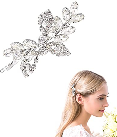 Haarspangen mit Strasssteinen, Blatt, Hochzeit, Haarspange, Brautschmuck, Perlen, Kristall, Silber, Strass, Haarspange, elegantes Brautschmuck, 1 Stück