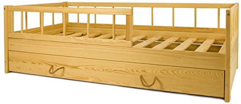 Velinda Kinderbett Ausziehbett Einzelbett Kojenbett m. Rausfallschutz & Gästebett 160x80 (Farbe: naturfarben)