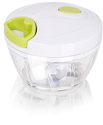 RevolutionLine - Picadora manual de alimentos, trituradora de verduras, minipicadora para trocear frutas | Cortador de Carne y Verduras | Picadora Manual de 3 cuchillas con Cuerda | Capacidad: 400ml