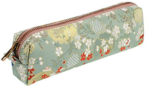 Federmäppchen Schulmäppchen Studenten Mädchen Aufbewahrungstasche Tragbare Tragbare Büro Zip Schreibwaren Tasche Organizer Damen Kosmetiktasche Kleine Gänseblümchen-Stickerei Bleistiftetui (Grün)