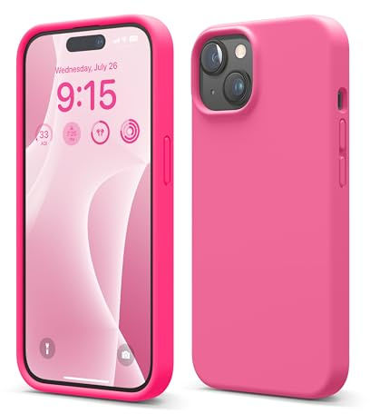 elago Coque Silicone Liquide Premium pour iPhone 15 Étui | Coque Protection Intégrale [Structure Antichoc 4 Couches], Doublure Microfibre Douce Anti-Rayures (Rose Vivant)