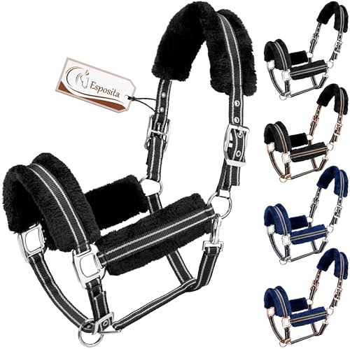Esposita Halfter Champion Edition Stallhalfter Fellhalfter Flauschhalfter weich unterlegt mit Kunstfell flauschig (Draft/KB, Schwarz/Silber)