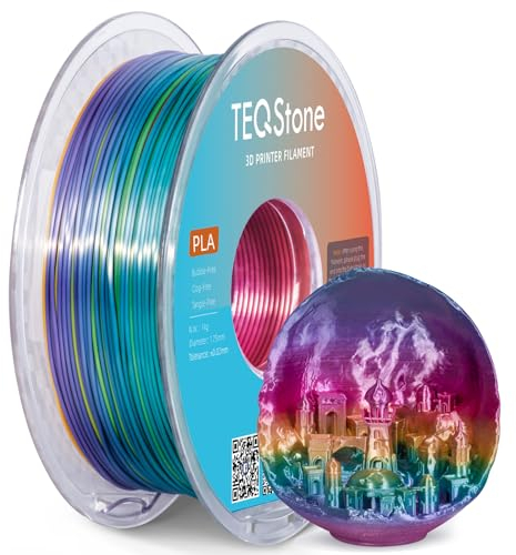 TEQStone Silk PLA Filament 1,75mm Regenbogen 1KG, Hochglänzende Oberfläche, Sauber Gewickelt, Maßhaltigkeit +/-0,02mm Vakuumverpackung