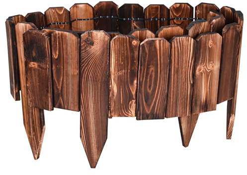 200cm Länge 20cm Höhe Rollborder Flexibler Holzzaun, LAVANE Braun Kiefernholz Beeteinfassung Rasenkante Palisade Umzäunung Gartenzaun mit Steck, Zuschneidbar Zaunpfosten für Obstgärten Beete Wege