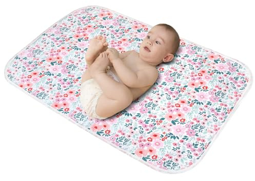 Baby Diaper Changing Pad, 21 5/8 x 31.5 Waterproof Changing Pad Liners - Reusable Soft and Absorbent Portable Changing Mat(Flower1PCS)