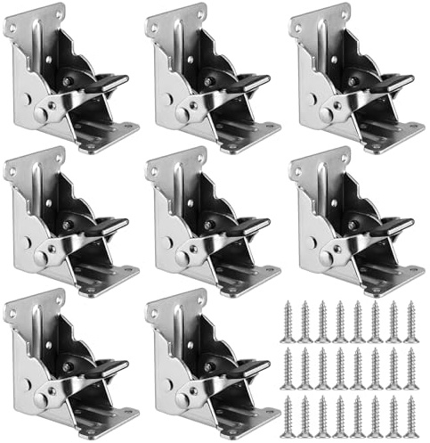 SEUNMUK 8 Pack Folding Table Legs Bracket, 90 Degree Lock Extension Support Brackets with Screws, Self Lock Hinges for Tables Workbench, Silver ﻿﻿