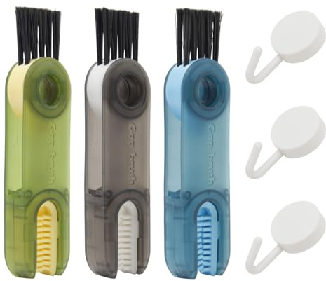 Rebanky 3 Stück 3-in-1 Becherdeckel Spaltreinigungsbürste Multifunktionale Reinigungsbürste Flasche Cup Lid Brush Flaschenhals Bürste für Thermobechern,Stillflaschen,Tassendeckel（ 3 Farben）
