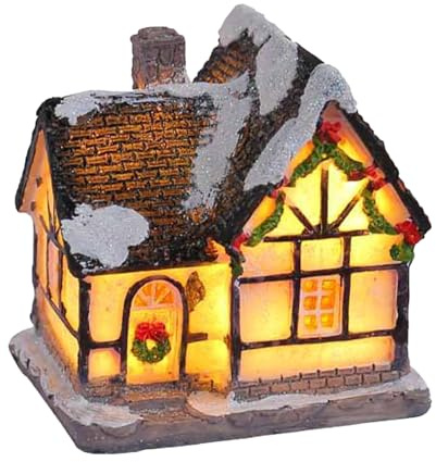 Xistuoz Casette di Natale in Resina – Statuetta in Miniatura casa di Villaggio in Resina Decorazione Natalizia Statuette elettriche stagionali per, Ufficio, tavolino, Armadio