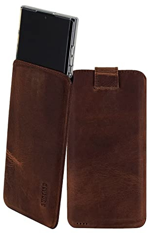 Suncase Etui Tasche kompatibel mit Samsung Galaxy S24 Ultra 5G Hülle mit ZUSÄTZLICHER Case/Schale/Bumper Lasche mit Rückzugfunktion Handytasche Ledertasche Schutzhülle in antik-Coffee