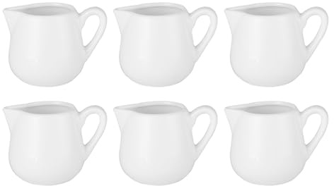 Jarsense 6cs - Mini bricco per latte in ceramica, 45 ml, per salse, sciroppo, crema pasticcera, con manico, per latte, caffè, salsa, crema - bianco