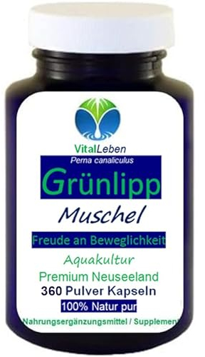 Grünlipp 360 Kapseln Grünlippmuschel Omega-3 & GAG Grünlippmuschelpulver Gelenknahrung für Freude an Beweglichkeit. OHNE Zusatzstoffe 25775-360