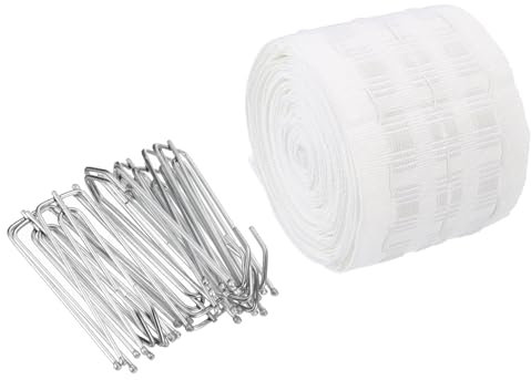 QUARKZMAN Cinta Fruncidora para Cortinas, 6 Metros/6.6 Yardas de Cinta Plisada para Cortinas con 10 Ganchos de Acero Inoxidable de 4 Puntas para Cortinas, Blanco, 1 Set