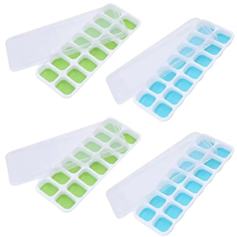 LAWALEISHE 4 Pack Ice Cube Trays,Reusable Silicone Ice Cube Moulds Easy-Release and Flexible with No-Spill Clear Removable Lid for Freezer, Whiskey, Cocktail and Drink