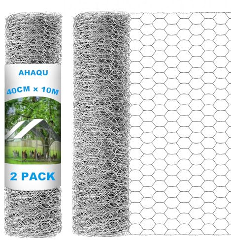 AHAQU 2 Roll Chicken Wires, 40cm x 10m Anti-Rust Chicken Wire Mesh Roll, Galvanised Hexagonal Wires Netting for Garden, Animal Fencing, DIY Craft, Poultry Wire Mesh