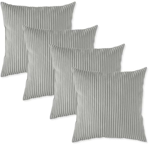 sleepling 4er Set Sofakissen 40x40 cm, Kissen, Kord Steingrau | Zier aus robustem Polsterstoff , 40 x 40 cm, Deko für Sofa, Couch , Polster, Made in EU, 4 Stück
