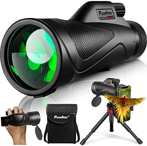 Pankoo 12x60 Monocular Telescope with Smartphone Adapter, Tripod, and Portable Bag for Bird Watching, Hiking, and Travel