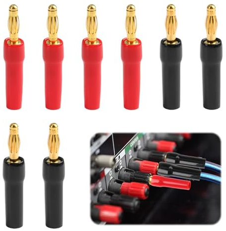 8PCS 4mm Banana Plugs Open Screw Type, 24K Gold Plated Banana Speaker Connectors Banana Cable Plugs Audio Jack Connector for Speaker Wire Sockets Amplifier Hi-Fi AV Receiver Stereo Home Theatre Audio