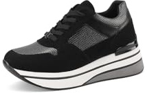 QUEEN HELENA Gymnastikskor med kilklack plattform sneakers dam X31-22, Svart, 40 EU