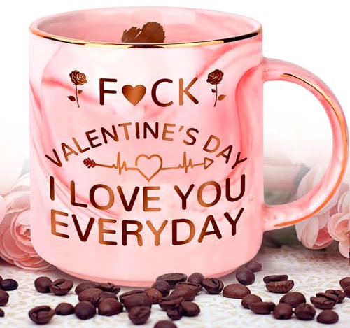 Valentine's Day Gift for Her - 330ml Pink Marble Mug, Funny Coffee Mug for Girlfriend or Wife from Boyfriend or Husband, Novelty Naughty Valentine's Present