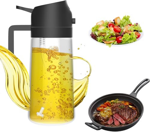 MFLABEL Pulverizador de Aceite, 2 en 1 Dispensador de Aceite, 470ml Botella de Vidrio, Pulverizador Aceite Multifuncional, para Freidora de Aire, Cocina, Cocinar