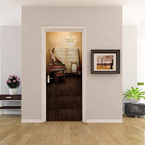 3D Türtapete 70x200 Türaufkleber Selbstklebend Türfolie Poster Fototapete Türbilder Türtattoos Wasserdichte Tür Stickers für Kinderzimmer Wohnzimmer Badezimmer Klavier