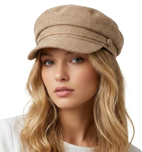 howkuhat kvinnor premium platt keps basker hatt nyhetspojke keps vintage justerbar för vår sommar vinter höst, Khaki, One size M