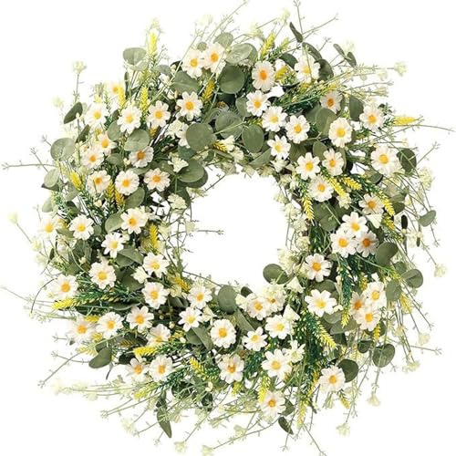 susiodeu Bunter Wildblumen Frühlings Sommer Türkranz, 40 cm, Frühlingskranz für die Inneneinrichtung, getrocknete Blumen, Kunststoff, künstlicher Kranz, B, 40cm