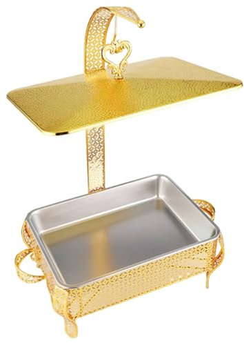 XYUERU Chafing Dish Buffet Set, Hanging Lid Dining Stove with Lid,5.5L Round Stainless Steel Elegant Catering Buffet Dish,Food Warmer for Catering Party Wedding Banquet(Gold)