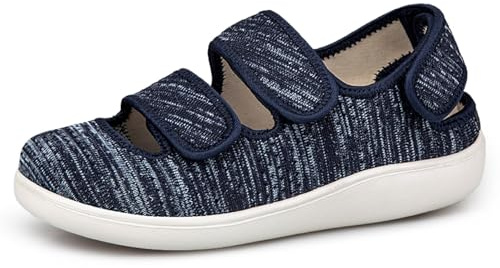 Hsyooes Zapatillas Diabéticos Mujer Sandalias de rehabilitación Hombre Extra Anchas Zapatos Pies Hinchados Ajustables Zapatos Ortopédica Azul EU38