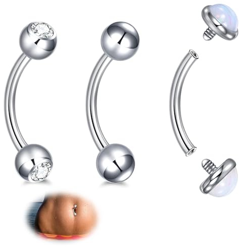 AVYRING 3 barras de ombligo de acero inoxidable para mujer, joyería de piercing con cristal y ópalo, oro y plata, longitudes de 6/8/10/12 mm, hipoalergénicas