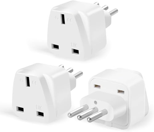 3-Pack UK to Italy Plug Adapter,SHUOMAO UK to 3 Pin Italy Travel Adaptor | Converter Plug Power Adapter for Italian,Chile,Maldives,San Marino(Type L),White