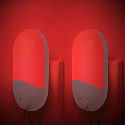 Finezeal 670nm Red Night Light for Sleep Therapy [2 Pack] - Zero Blue Light, Auto On/Off Red LED Night Light, Plug into Wall for Guar Bedroom
