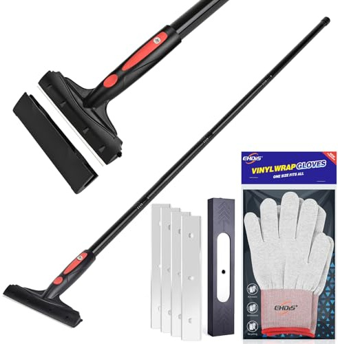 EHDIS Extenble Razor Blade Scraper, 16''-58'' Long Handle 6 Wide Blade Scraper Tool with 10 Double-Edge Blades for Cleaning Paint, Caulk, Adhesive,Painting, Tile, Floors, Ice Scraper (068-pro)