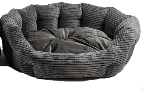Lebon - Molli - Kord - Cord - Grau oder Braun - 75x65x25cm - Hundebett- Hochwertig und Made in EU - Kuschelweich - Hoher Rand - Waschbar - Bester Liegekomfort (Grau)