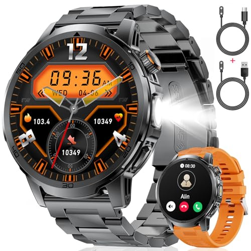 FEELNEVER Montre Connectée Homme avec 1000mAh/1,85'' HD Grand Écran/LED Lampe,Smartwatch Homme avec Moniteur de Fréquence Cardiaque et Sommeil/110+ Modes Sportifs, Android iOS, Gris Anthracite