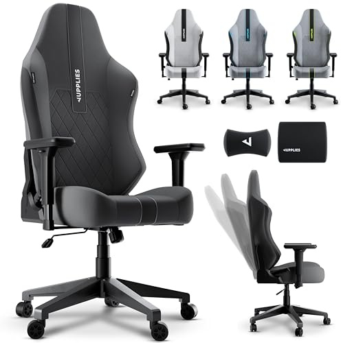 JUPPLIES Silla Gaming Premium Ergonómica – Sillas Gamer con Lino Transpirable, Reclinable 160°, Cojín Viscoelástico, Reposabrazos 4D y Base Hierro Reforzada (Negra)