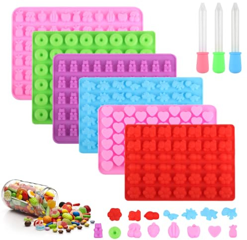 Huangxinyu 6 Pcs Silicone Gummy Bear Gummy Moulds Candy Jelly Moulds | Diy Ice Cube Chocolate Candy Sweets Cake Fondant Mould, With 3 Droppers