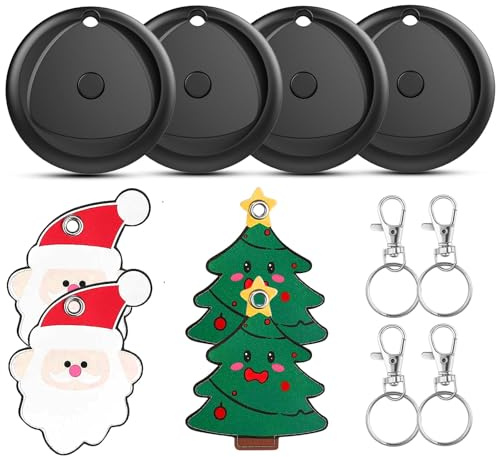 Air Tags 4-Pack and 4 Free Leather Keychain Holder, Smart Tarcker Tag Work with Apple Find My App (iOS only), Key Finder with Replaceable Battery, IP67 Waterproof Item Locator for Luggage, Backpack