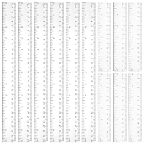 DOPENSPI 12StückLineal, 6 Stück Lineal 30 cm und 6 Stück Lineal 15cm, Doppelskala in Zoll und Zentimeter Transparente Messwerkzeuge, Zeichenwerkzeuge für Schule und Büro