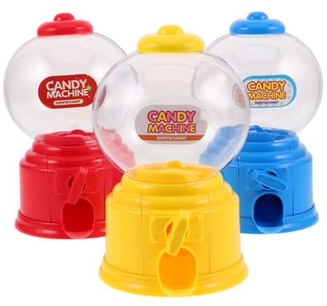 NUOBESTY 3 piezas Mini Dispensador de de Plástico Resistente Máquina Manual de Golosinas para Escritorio de Colores Rojo Azul Amarillo para Fiestas Infantiles y Regalos Divertidos