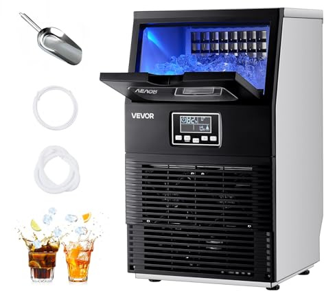 VEVOR Macchina per Cubetti di Ghiaccio Commerciale, Fabbricatore per Cubetti di Ghiaccio da 36 kg/giorno con Capacità di 5 kg da Pavimento da Tavolo in Acciaio Inox con Display LED Autopulente