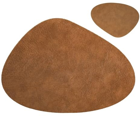 Juegos compuestos por manteles Individuales y posa Juego de 1/4/6 manteles Individuales y Posavasos Piel sintética, Impermeables, for Mesa Cocina, café, Antiarrugas(CCO Brownness,6sets)