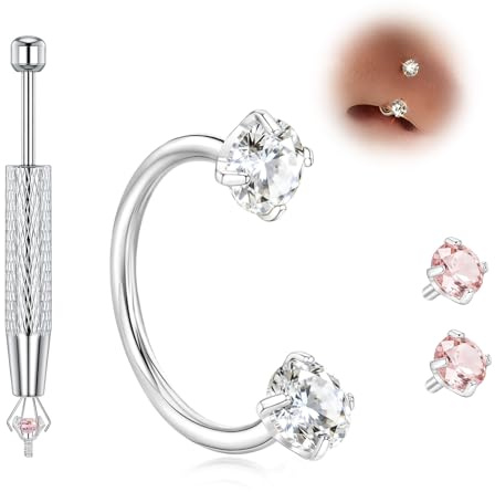 Titan Hufeisen Nasenring 18g 20g Gold Silber Hypoallergen Nasenpiercing | Doppelsteine Zirkonia 7mm 8mm Nase Ring Dünn Septum Knorpel Helix Tragus Piercing Schmuck Set Geschenk für Damen und Herren